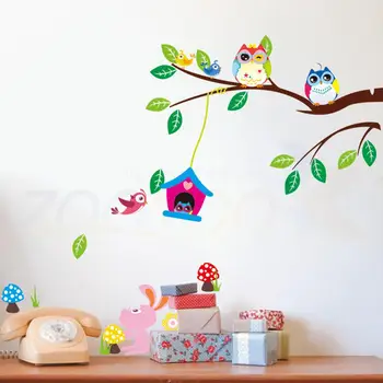 Mielas pelėdos žaisti ant medžių, sienų lipdukai namų puošybai vaikams kambariai ZooYoo1017 nuimamas pvc sienų lipdukai 