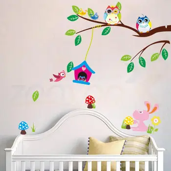 Mielas pelėdos žaisti ant medžių, sienų lipdukai namų puošybai vaikams kambariai ZooYoo1017 nuimamas pvc sienų lipdukai 