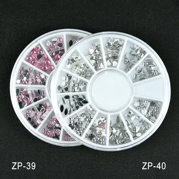 1 Dėžutė 1.5-3mm Pro pink&clear Crystal Nagų Cirkonio Apvalus Plokščias Dugnas 3D Apdailos Varantys Manikiūro, Nagų Dailės Smeigės,12shapes