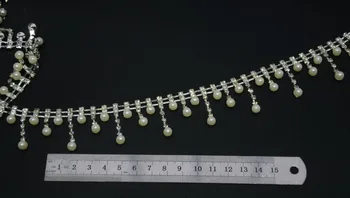 Nemokamai shippment! 1Yard/daug perlų ir kristalų kalnų krištolas grandinės apdaila jaunavedžių šokio kostiumų dekoro amatų apykaklės aplikacijos priedai