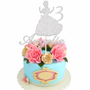 Individualiems poreikiams pritaikytos Pasirinktinį Pavadinimą Amžiaus Princesė Pyragas Topper į Blizgučiai Sidabro Aukso Mergina Gimtadienio Dekoracijas Tortas Topper