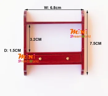 MINI Dollhou Mini modelis baldai dvigubas lentynas, raudonmedis / balta