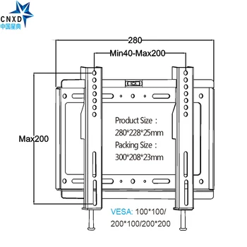 Slim LCD, LED Plasma TV Sienos Laikiklis 14~32 Colių Max VESA 200*200mm Super Stiprus 88lbs Svoris galia