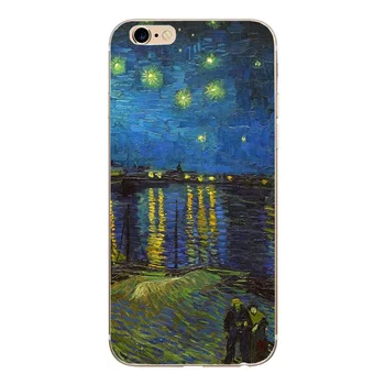 Silikoninis Telefono dėklas skirtas iphone 8 8X 7 Plius Minkštos TPU Plonas Van Gogh Žvaigždėtą Naktį Padengti Atveju 