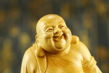 TNUKK Subtilus, Mielas Kinijos Tradicinių Amatų Boxwood Maitrėjos Statula - Šypsena Dažnai Atvira