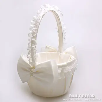 Aukštos Q gėlių mergaitė satino vestuvių krepšelį nėrinių lankas nuotakos basekets vestuvių priedai cestas de casamento boda nemokamas pristatymas