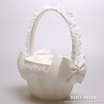 Aukštos Q gėlių mergaitė satino vestuvių krepšelį nėrinių lankas nuotakos basekets vestuvių priedai cestas de casamento boda nemokamas pristatymas