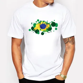 BLWHSA Brazilijos Vėliava Rašalo Pėdsakų Spausdinti vyriški Marškinėliai Hip-Hop Medvilnės trumpomis Rankovėmis O-kaklo Confort T-shirt Vyrams