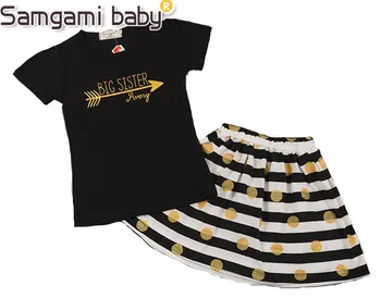 SAMGAMI KŪDIKIŲ Vasaros Mada Vaikams Drabužių Rinkinius, T-marškinėliai + Dryžuotas Sijonas 2vnt Vaikų Kietas Dėvi Mergaitės Drabužių Rinkiniai Mergaitėms