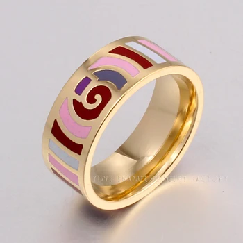 Prekės Išskirtinis, Elegantiškas Klasikinis Geometrijos Juostele Spalvos Žiedas Emalio Žiedai Moterims Išskirtinį Plieno Papuošalai Motinos Jubiliejų Gif