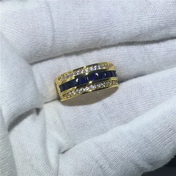 2017 metų Vyras Juostos Žiedas 3mm birthstone Cz 5A Cirkonis akmuo Šalies Dalyvavimas vestuvių juostoje žiedas Vyrams Geltonos aukso Papuošalai užpildyti