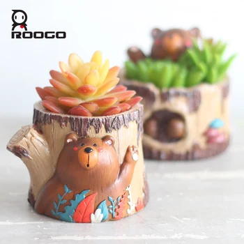 Roogo mielas animacinių filmų naujas, skirtos padengti medžio formos sodo dekoratyvinė vaza ir sultingas gėlių vazonas gyvūnų sodinamoji dovana