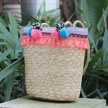 Originalus vasaros paplūdimio Austi maišai mados siuvinėjimo kutas pečių krepšiai, Šiaudų moterų rankinės