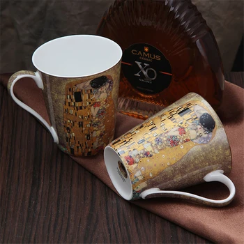Aukštos klasės Kūrybos dovana, elegantiškas aliejaus tapybai spalvos piešimo, keramikos kaulų kinija kavos, pieno, arbatos puodelio didelės talpos puodeliai mėgėjams