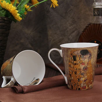 Aukštos klasės Kūrybos dovana, elegantiškas aliejaus tapybai spalvos piešimo, keramikos kaulų kinija kavos, pieno, arbatos puodelio didelės talpos puodeliai mėgėjams