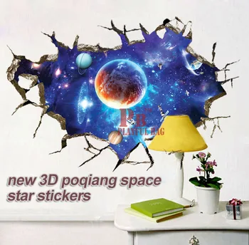 Naujas 3D poqiang space star lipdukai miegamojo kambarį lubų apdailos lipdukai 3D trimatis lipdukas