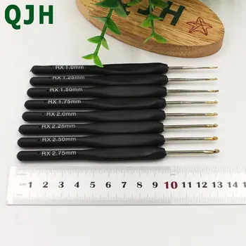 QJH Prekės puošybinės Nustatyti 8Pcs Dydžių 1.0-2.75 mm juodo Plastiko rankena, Aliuminio Kablys Mezgimo, Pynimo 