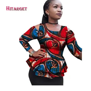 2017 Naujas Dashiki Afrikos Moterų Drabužių heidi bazin Riche 2017 Mados Elegantiškas O-Kaklo Derliaus Top Marškinėliai Ankara Afrikos Drabužių WY2100