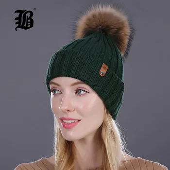 [FLB] Didmeninė Audinės Ir Lapės Kailio Kamuolys Bžūp Pp Pp Žiemos Skrybėlę Moterų Girl 'S Hat Megzti Beanies Bžūp Nauja Stora Moteris