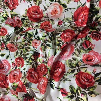 110cm pločio 22mm šilko audinys raudona rožė spausdinti ištempti šilko satino audinio suknelė marškiniai, drabužiai cheongsam didmeninė šilko audinio