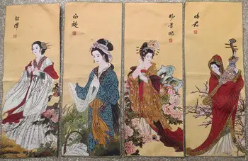 Keturių ekrano tapybos Thangka siuvinėjimo siuvinėtų šilko siuvinėjimas siuvinėjimo portretas keturių gražuolių neaptaisyti