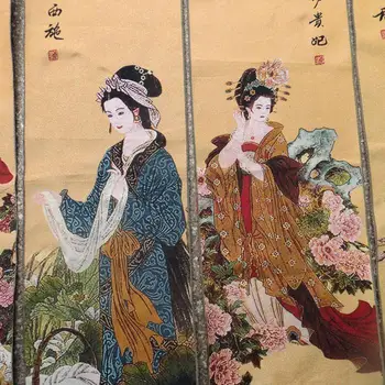 Keturių ekrano tapybos Thangka siuvinėjimo siuvinėtų šilko siuvinėjimas siuvinėjimo portretas keturių gražuolių neaptaisyti