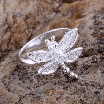 Dragonfly blizga puikus Didmeninės sidabro padengtą 925 žiedo Mados juvelyriniai Sidabro Žiedas CZVYSQZM