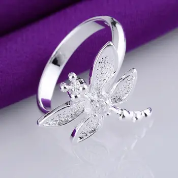 Dragonfly blizga puikus Didmeninės sidabro padengtą 925 žiedo Mados juvelyriniai Sidabro Žiedas CZVYSQZM