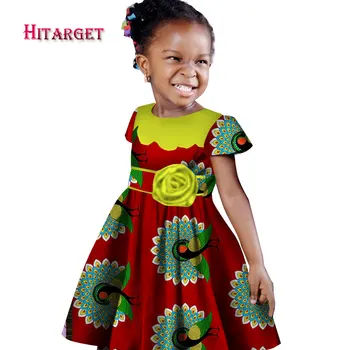 Afrikos mergina dress vaikai dashiki Tradicinės medvilnės trumpomis rankovėmis Suknelės Atitikimo Afrikos Spausdinti mergina gamtos Suknelė Vasaros WYT114
