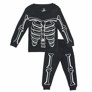 BINIDUCKLING Rudenį Kūdikių Berniukų Sleepwear Pajama Komplektai Šviesos Kaukolė Spausdinti marškinėliai+kelnės 2vnt Bebes Vaikų Drabužių Rinkiniai