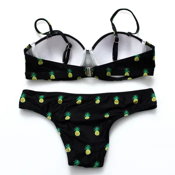 COSPOT Mažas Juosmens Bikini 2018 Spausdinti Juodas Bikini Ananasų maudymosi kostiumėlį Moteris Su Pad Push Up Moterų maudymosi Kostiumėliai Maillot De Bain Femme