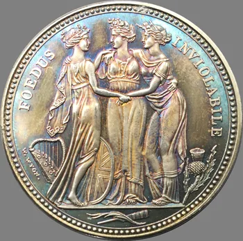 Britanijos 1817 Tris Malonių Modelio Karūnos W. W YON Žalvario, Padengta Sidabro Monetos Kopija