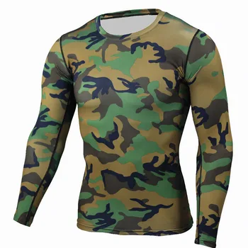 Naujas Aukštos Kokybės Kamufliažas Karinės Suspaudimo T Marškinėliai, Triko Fitneso Vyrų Quick Dry Camo Long Sleeve T Shirts Crossfit Marškinėliai