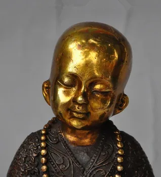 Kinija budizmo paauksuota bronza Budistų vienuolis, budos statula, lotoso gėlė, Žvakidės