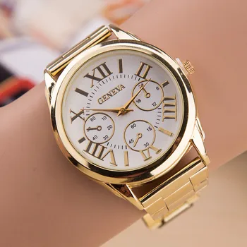 2017 m. Naujos Prekės Ženevos Aukso Žiūrėti Moterų Laikrodis Ponios Žiūrėti Laikrodis Moterų nerūdijančio plieno Suknelė laikrodžiai Relogio Feminino