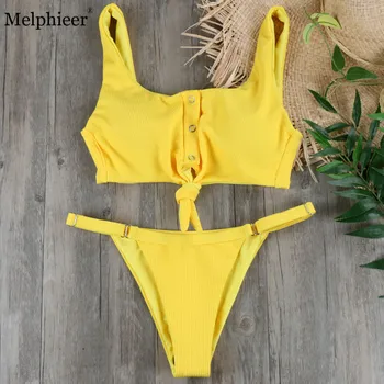 Melphieer Merginos Geltona Raudona Lankas mazgas Bikini 2018 Paplūdimio Rankšluosčiai Vasaros maudymosi kostiumėlį Moterų Bikini Moterims, Maudymosi Kostiumą Maillot De Bain