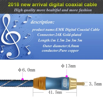 EMK RCA Koaksialinis Kabelis vyrų vyrų Coaxial Audio Kabelis 5.1 žemų dažnių garsiakalbis Kabelis HIFI su OD8.0 Nailono tinklelio 5m 8m 10m DVD Garsiakalbis