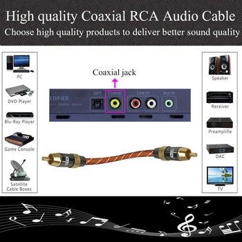 EMK RCA Koaksialinis Kabelis vyrų vyrų Coaxial Audio Kabelis 5.1 žemų dažnių garsiakalbis Kabelis HIFI su OD8.0 Nailono tinklelio 5m 8m 10m DVD Garsiakalbis