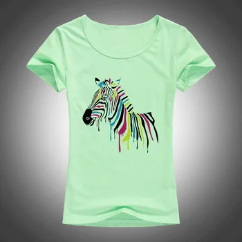 2017 Akvarelės Vaivorykštė Zebra print t shirt moterims, puikus stiliaus karšto pardavimo arklių marškinėliai patogus minkštas moteris viršūnes F81