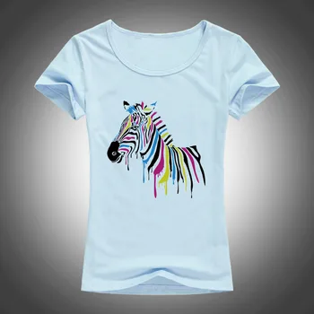 2017 Akvarelės Vaivorykštė Zebra print t shirt moterims, puikus stiliaus karšto pardavimo arklių marškinėliai patogus minkštas moteris viršūnes F81