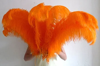 Didmeninės! Oranžinė stručio plunksnų 10vnt 60-65 cm / 24-26 colių natūralių plunksnų, vestuvių dekoravimas