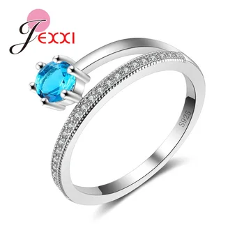 JEXXI Originalaus Dizaino 925 Sterling Silver Crystal Dalyvavimas Vestuvinį Žiedą, Moterims Juostų Stiliaus CZ Cirkonis Šalis Gimtadienio Žiedai