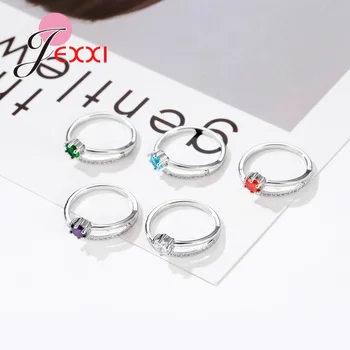 JEXXI Originalaus Dizaino 925 Sterling Silver Crystal Dalyvavimas Vestuvinį Žiedą, Moterims Juostų Stiliaus CZ Cirkonis Šalis Gimtadienio Žiedai
