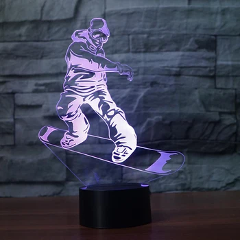 Išgalvotas Snieglenčių Modeliavimas 3D Vaizdo naktinė lempa LED 7 Spalvų Keitimas Palieskite Mygtuką Stalo Lempa Miegamasis Miego Apšvietimas, Dekoro Dovana
