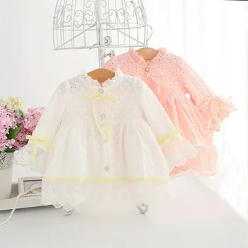 Pavasario Kūdikių Mergaičių Suknelė ilgomis Rankovėmis Siuvinėjimo Princesė Šalis Gimtadienio Aprangos, Vaikams, Drabužiai Vaikams, Suknelės 0-2T rausva, balta