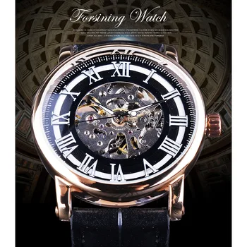 Forsining 2018 Retro Romos Vyrų Automatinis Laikrodžiai Top Brand Prabanga Juoda Skeletas Šviesos Laikrodis Vyrų Laikrodis Kūrybos Žiūrėti