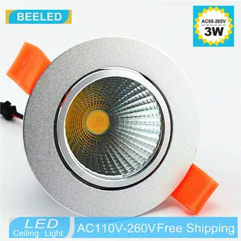 1 X 3W 5W 7W sidabro aliuminio korpuse, COB LED downlight Įleidžiamas LED Lubų šviesos Vietoje Šviesos Lempos šaltai balta šiltai balta led lempa