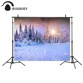 Allenjoy sluoksnių fotografijos studija, žiemos miško, sniego medis, dangus, saulės fone profesinės atspausdintas foto studija photocall