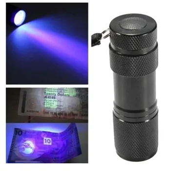 1 VNT Juodas Mini Aliuminio Nešiojami Žibintai UV Ultra Violet Lempos 9 LED uv Žibintuvėlis Žibintuvėlis Šviesos Lempos žibintuvėlis VEE07 P0.3