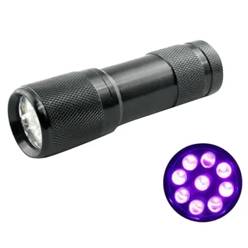 1 VNT Juodas Mini Aliuminio Nešiojami Žibintai UV Ultra Violet Lempos 9 LED uv Žibintuvėlis Žibintuvėlis Šviesos Lempos žibintuvėlis VEE07 P0.3
